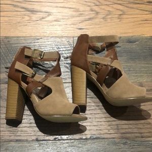 Women’s brown and tan strappy heels